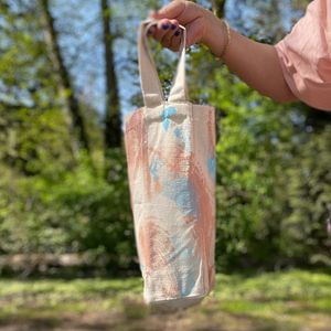 Picnic Wine Tote Bag - BLUSH/AQUA BLUE