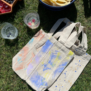 Picnic Wine Tote Bag - BLUSH/AQUA BLUE