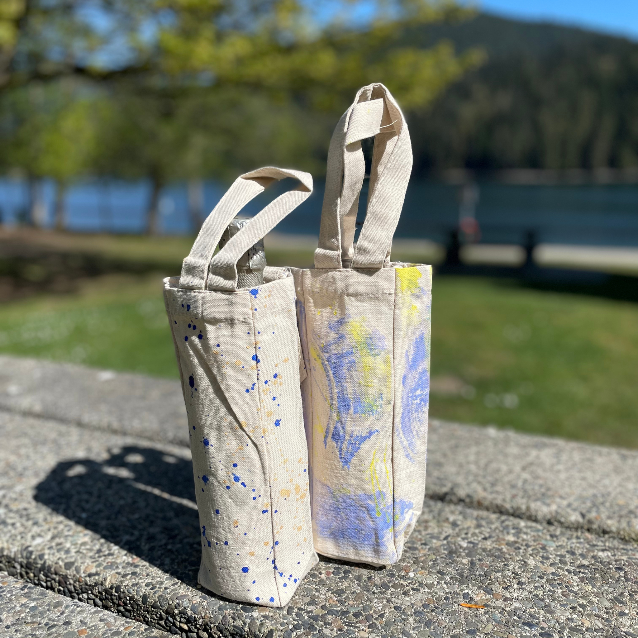 Picnic Wine Tote Bag - LILAC/YELLOW