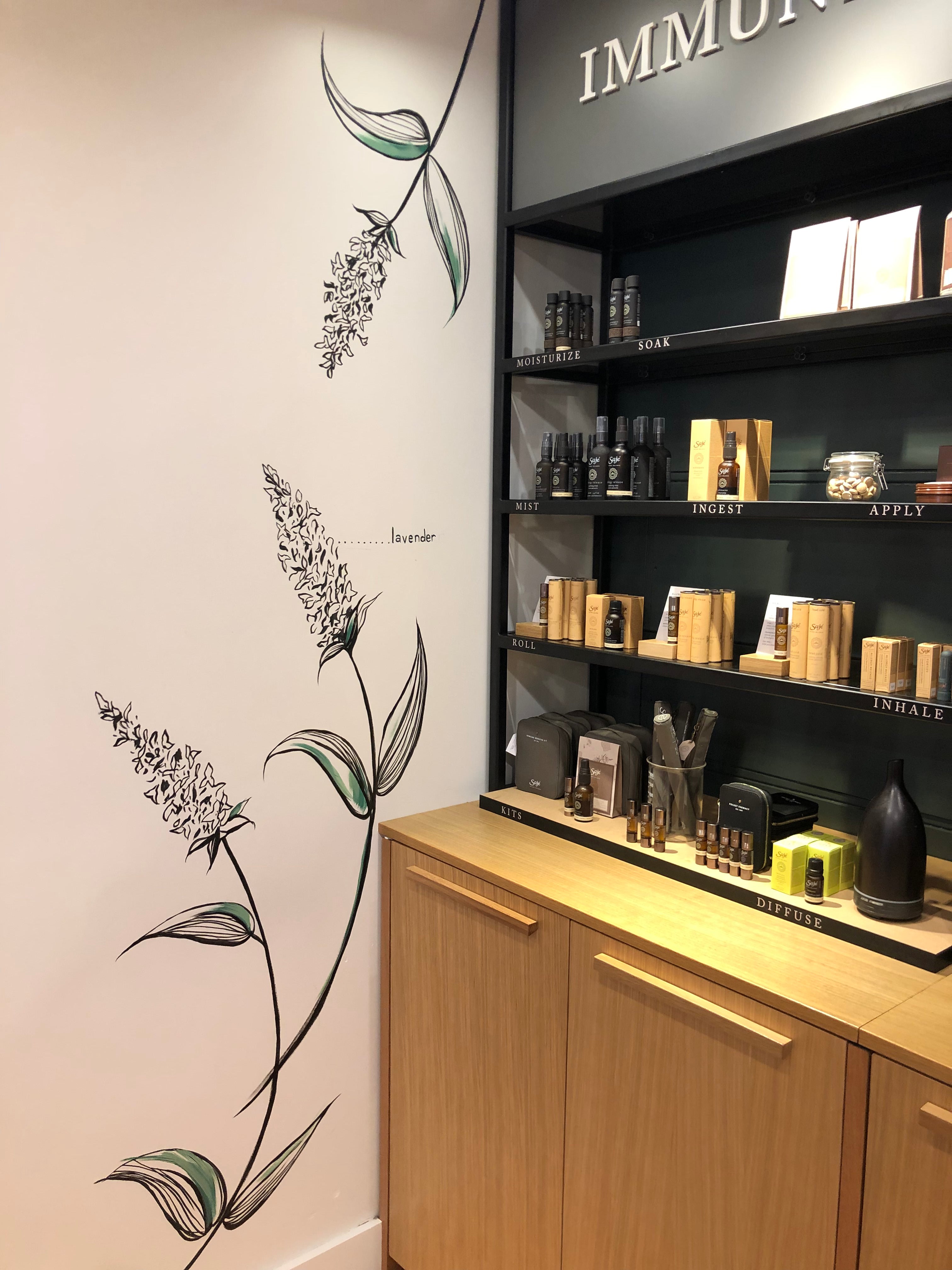 Botanical Line Drawing Wall Mural, Saje Natural Wellness